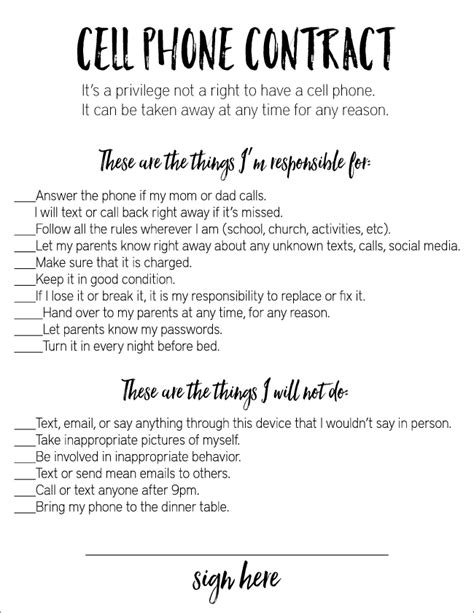 Printable Cell Phone Contract Template