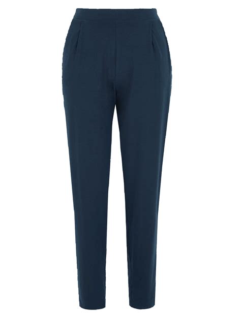 Marks And Spencer Mand5 Navy Jersey Tapered Ankle Grazer Trousers