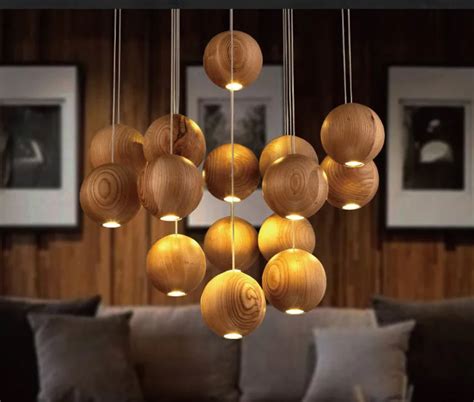 Modern Solid Wood Pendant Lamp Chinese Nordic Wooden Ball Light Fixtures Creative Minimalist