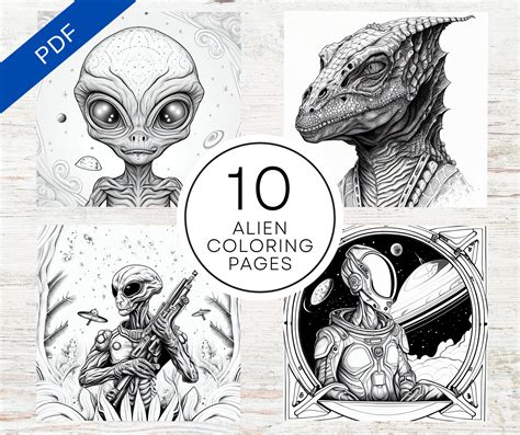 10 Realistic Alien Coloring Pages For Adults A4 Printable Pdf Stress