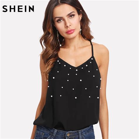 Buy Shein Pearl Embellished Cami Top 2018 Summer