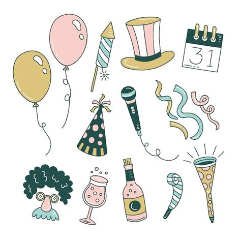 Free Vector Hand Drawn New Year Party Element Collection