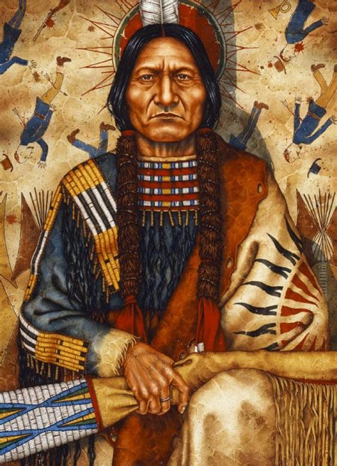 Top Original Art Oil Painting Chief Sitting Bull Native American