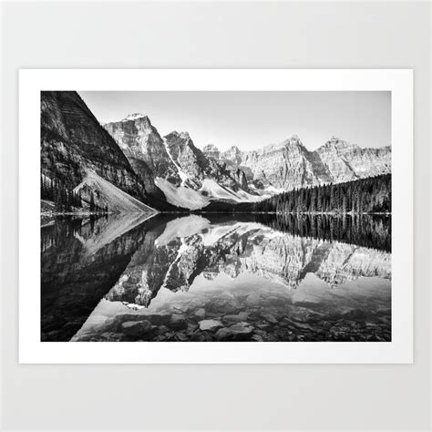 Moraine Lake Reflection Black And White Art Print By Adventure Is