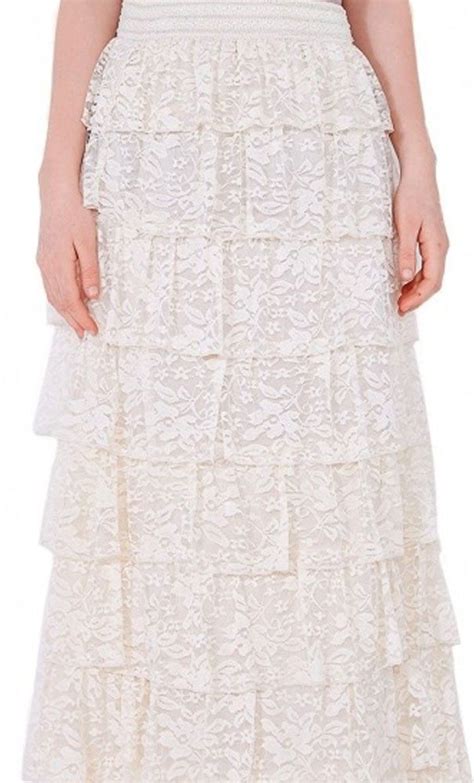 Ruffled Lace Maxi Skirt In White Maxi Lace Skirt Skirts Modest Outfits