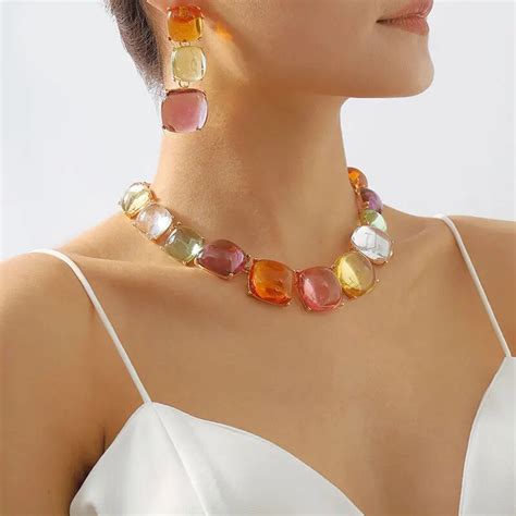 Nieuwe Trendy Transparante Geometrische Choker Ketting Jelly Multicolor Vrouwen Meisjes Bohemian