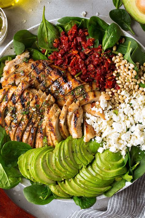 Salt, cherry tomatoes, seasoning, feta cheese, olive oil, fresh spinach… Grilled Chicken Sun Dried Tomato and Avocado Spinach Salad ...