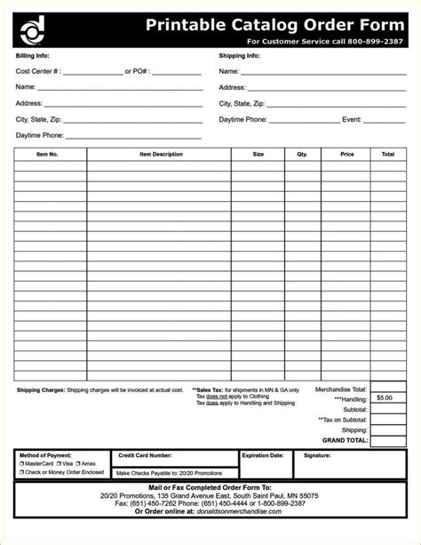 Printable Order Form Template