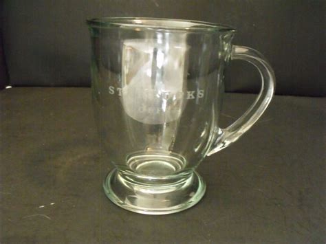 Rare Clear Glass Etched Pedestal Footed Starbucks Coffee Cup Mug Chic