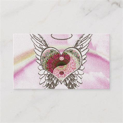 Yin Yang Heart Angel Wings Watercolor Business Card Zazzle Watercolor Business Cards Girly