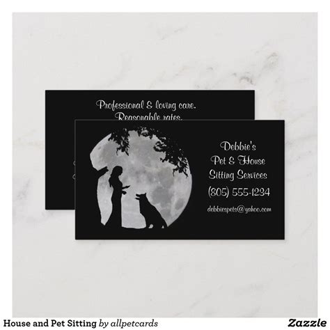 When choosing a pet sitting business card you want to choose one that will appeal to your target market or potential customer and have your contact information clearly visible. House and Pet Sitting Business Card | Zazzle.com | Pet ...