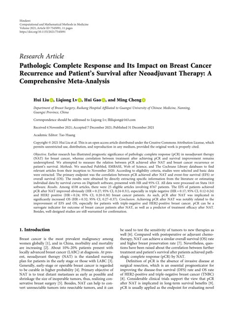 Pdf Pathologic Complete Response And Its Impact On Breast Cancer