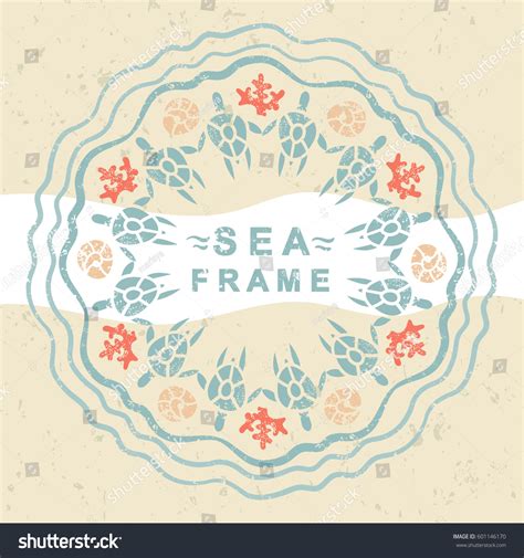 Ocean Theme Colored Circular Frame Tortoises Stock Vector Royalty Free