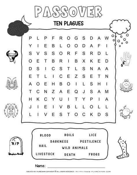 Passover Word Search With Ten Words Ten Plagues Planerium