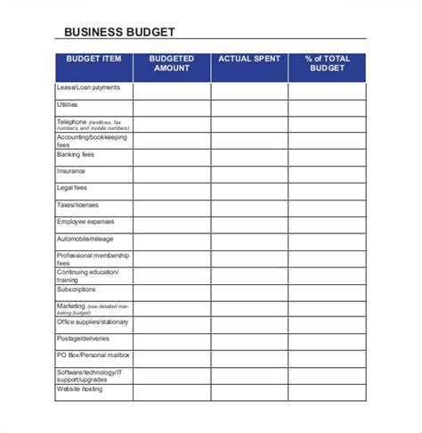 Small Business Budget Templates 10 Free Xlsx Doc And Pdf Budget