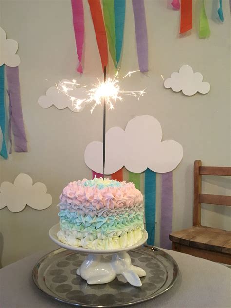 Smash Cake Photo Shoot Pastel Rainbow 1st Birthday Baby Girl Layer Cake