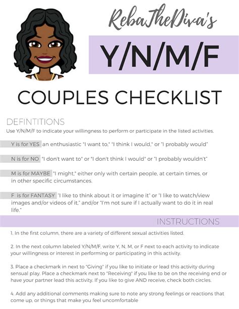 how to talk to your partner about sex y n m f checklists — sexpert consultants