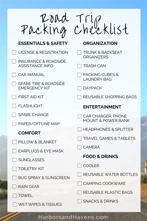 50 of the best road trip packing list essentials this year free checklist — harbors and havens