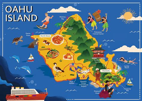 Illustrated Map Of Oahu Island On Behance