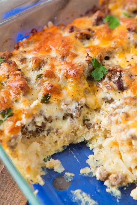 Cheesy Sausage Hash Brown Breakfast Casserole Oh Sweet Basil