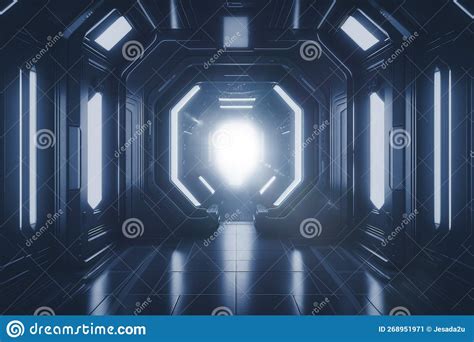Spaceship Hallway Futuristic Sci Fi Tunnel Passageway With Glowing