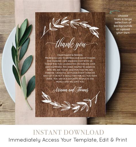 Printable Wedding Thank You Letter Reception Thank You Note Etsy