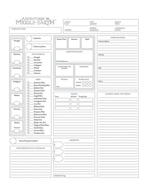 Veins Of The Earth Character Sheet