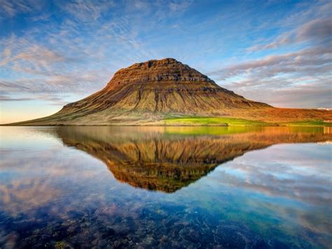 Kirkjufell Iceland Mountain Lake Sky With Cloud Reflection In Water Landscape Hd Wallpaper