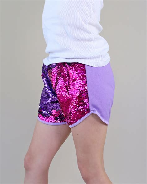 Purple And Hot Pink Reversible Sequined Shorts Hot Pink And Etsy