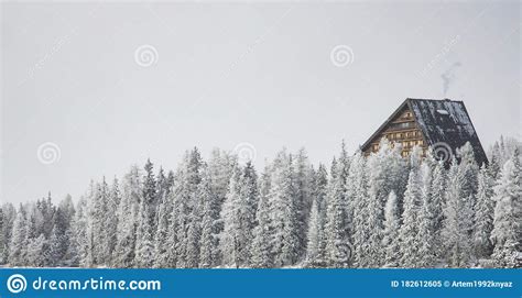 Winter Landscape Forest Mountain Environment Triangle Wooden Cabin In