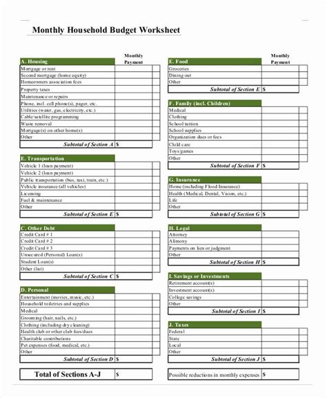 Sample Household Budget Worksheet In 2021 Budget Template Printable