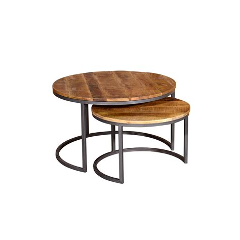 Industrial round circular coffee cocktail table with steel frame vintage retro rustic brown home living room £130.00 free uk delivery. Savannah Round Coffee Table Set | FADS.CO.UK