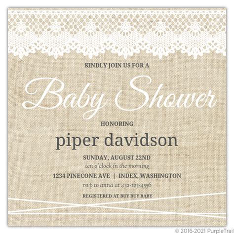 Vintage Burlap Lace Baby Shower Invitation Girl Baby Shower Invitations