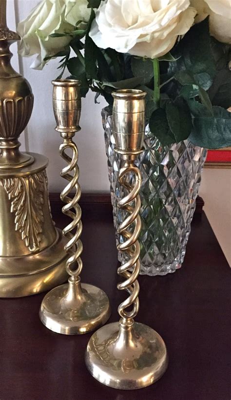 Gorgeous Tall Brass Candlesticks Open Barley Twist Spiral Etsy