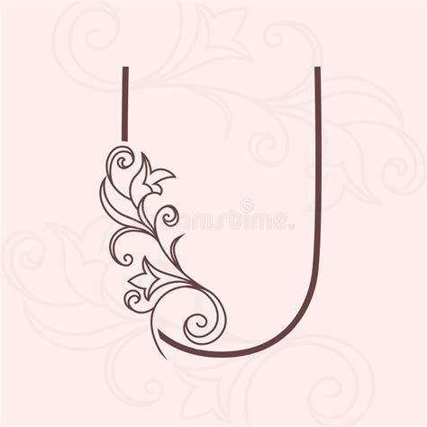 Elegant Letter U Thin Line Vintage Pattern With Flowers Calligraphic