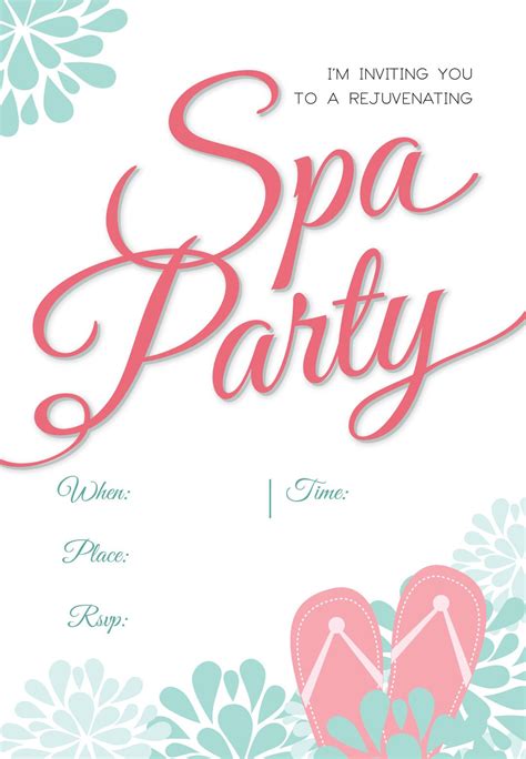 Spa Splendors Free Printable Party Invitation Template Greetings