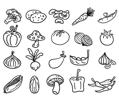 Conjunto De Iconos De Verduras Dibujadas A Mano Vector Premium