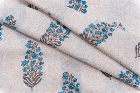 Blue Floral Hand Block Print Cotton Fabric Beautiful Stamped Etsy