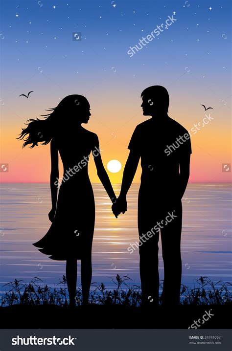 Woman And Man Silhouette Standing