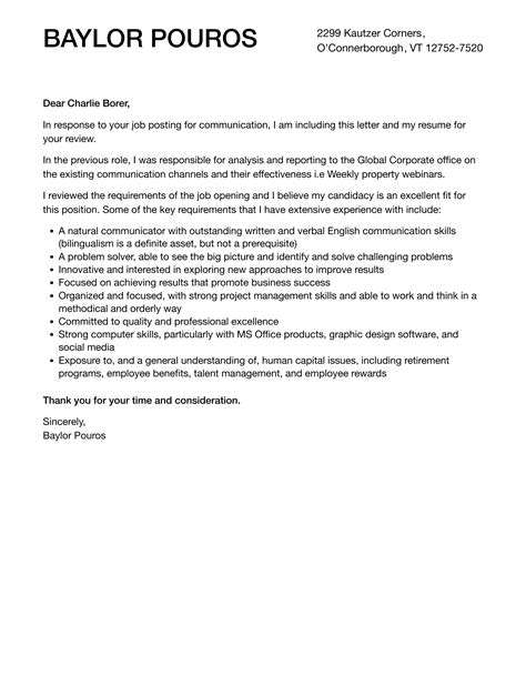Communication Cover Letter | Velvet Jobs