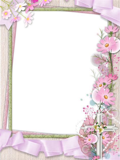 Pink Png Photo Frame With Cross And Flowers Prima Comunione Immagini