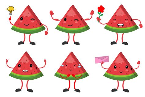 Set Cartoon Character Watermelon With Various Emotions Pose Vector Images 8175356 Vector Art At
