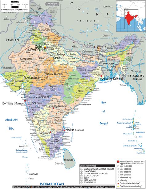 Detailed Political Map Of India Ezilon Maps