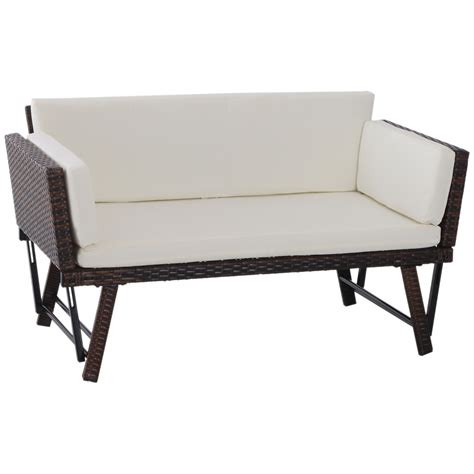 It is resistant to rust and harmful weather conditions. Outsunny Convertible Rattan Chaise Lounge Sofa Bed Brown ...