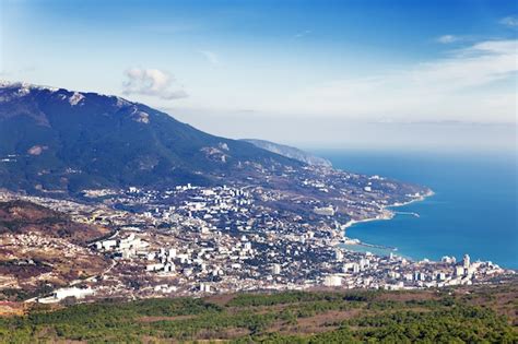 Premium Photo Panorama View Of Yalta Town From Ai Petri Mountain