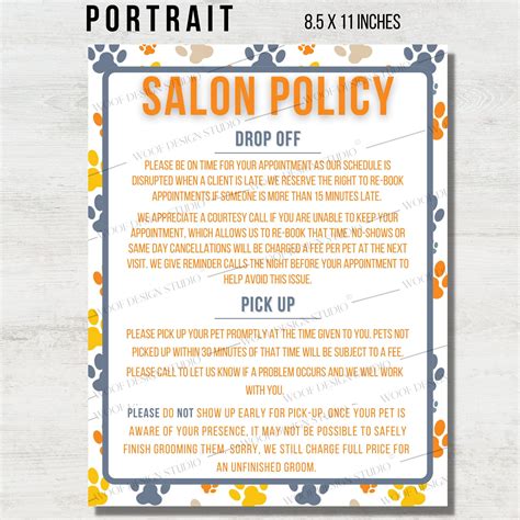 Dog Grooming Salon Policies Package Liability Dog Grooming Salon Poster