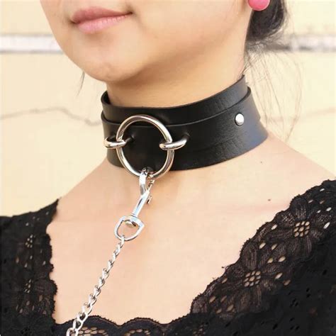 Sexy Punk Choker Collar With Chain Leash Leather Choker Bondage Cosplay Goth Jewelry Women