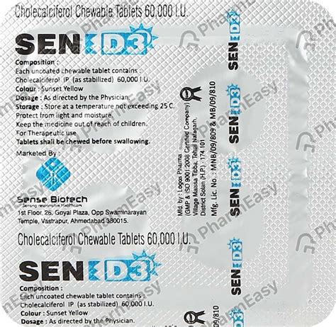 Sen D3 60000 Iu Chewable Tablet 4 Uses Side Effects Price And Dosage