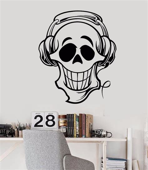 Details About Vinyl Wall Decal Funny Skull Gamer Headphones Music
