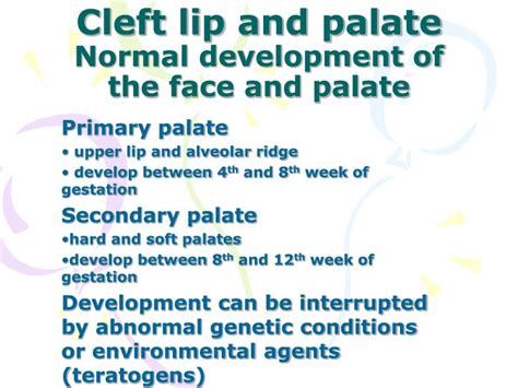 Ppt Cleft Lip And Palate Normal Development Of The Face And Palate